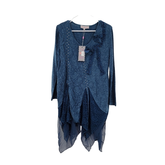 Pretty Angel Women's Assymetric Applique Linen Blend Tunic Fairycore Top - M - Picture 1 of 8